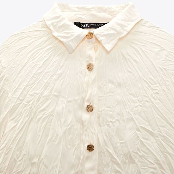 Zara Wrinkled Look Blouse Shirt New - Picture 6 of 7